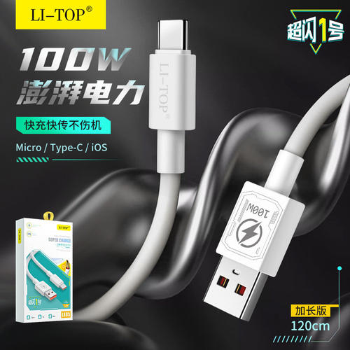 力拓1.2m单头100WType-C快充电线