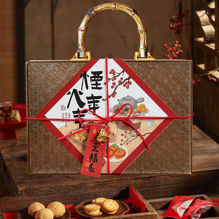 国风2026新年坚果木盒礼品盒春节干果山货核桃马年伴手礼手提木盒