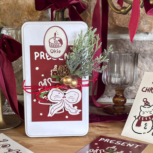 圣诞包装盒装饰卡片烘焙雪花酥太妃糖苹果蛋糕包装盒留言卡贺卡