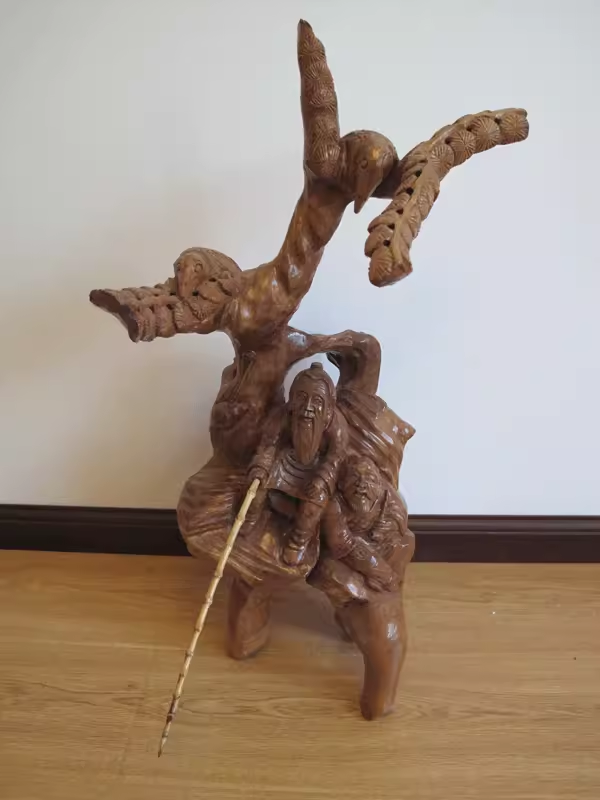 民間藝人全手工根雕木雕家居飾品工藝品人物擺件-同道垂釣60cm