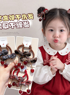 儿童韩版格纹蝴蝶结甜美樱桃发圈