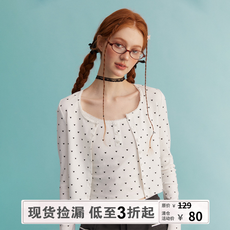 午睡自制蝴蝶结印花T恤开衫吊带