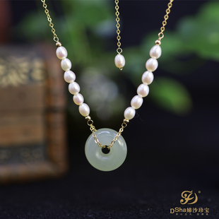 娣沙珍宝‖春望 天然米形珍珠和田玉平安扣珍珠项链 新中式项链