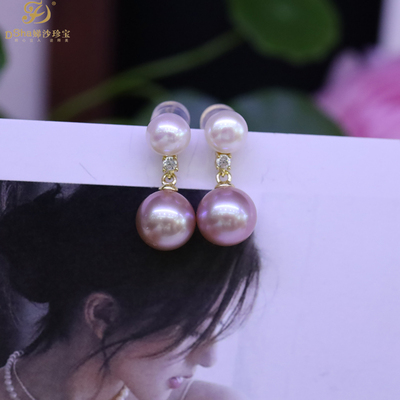 娣沙珍宝淡水珍珠双珠撞色设计