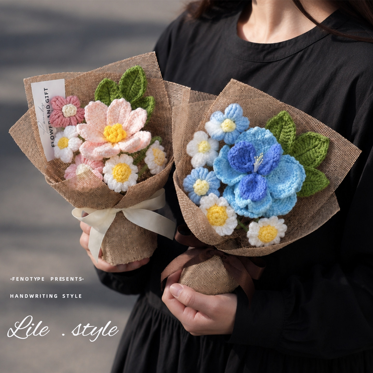 节日礼品手工编织毛线花束仿真手捧花玫瑰花送女朋友闺蜜生日礼物