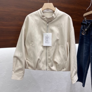 立领短外套26121 立体花苞香蕉袖 气质机车蛋白皮衣2026春新款 女装