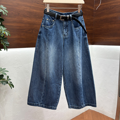 欧货jeans春夏宽松高腰阔腿弯刀廓形气球裤八分直筒牛仔裤女6288
