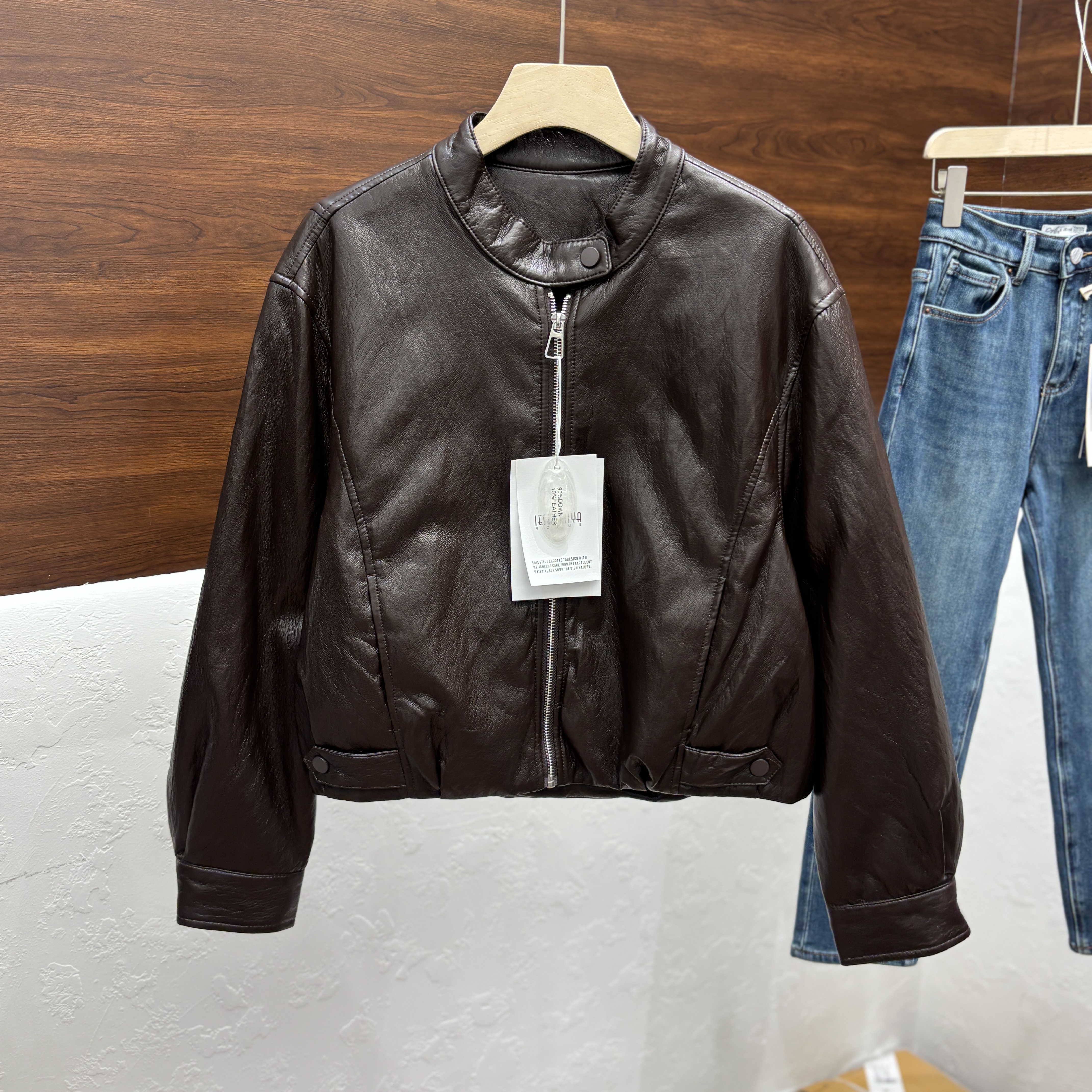 黑色立领皮衣夹克羽绒服女25冬宽松显瘦短款外套韩版机车服i25601