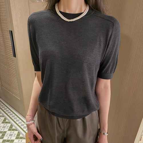 烟火家 LP 蚕丝天丝t 高品质羊毛老钱感百搭针织短袖T恤上衣女