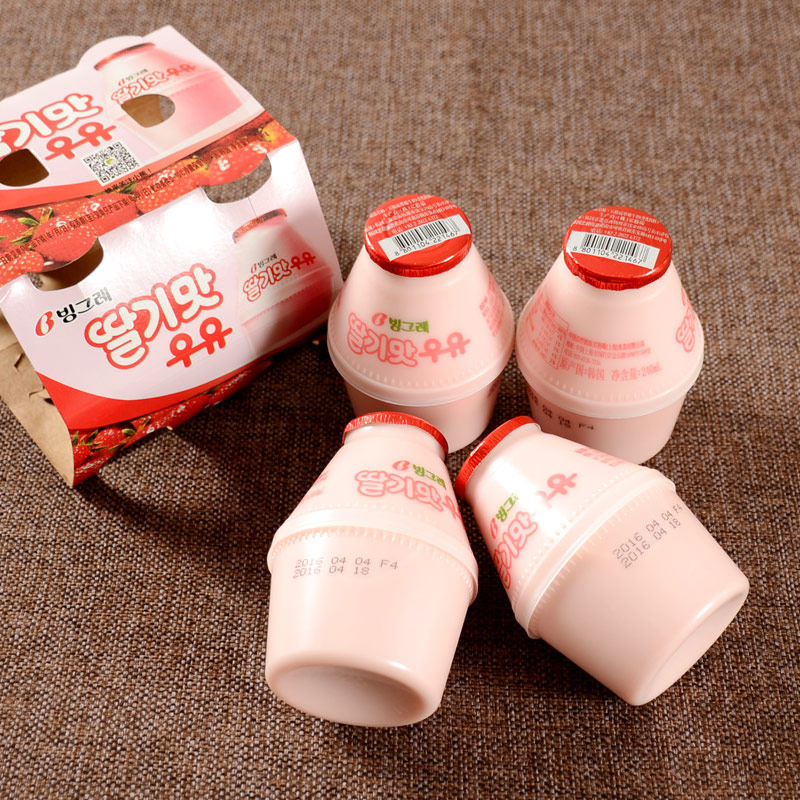 包邮韩国进口食品宾格瑞草莓味牛奶含乳饮料240ml16瓶起每周四发