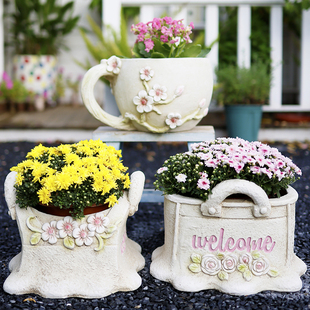 户外庭院创意仿提包做旧造型花盆花园装饰摆件阳台庭院造景布置