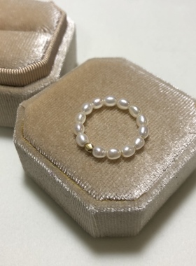 天然淡水珍珠戒指强光微瑕米形珍珠手工串珠弹力绳指环