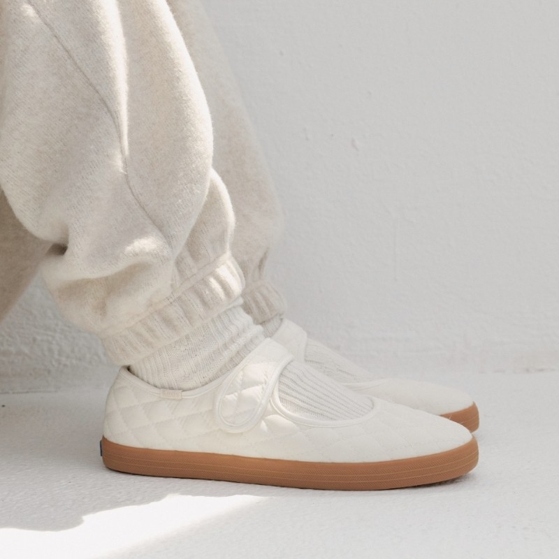 韩国代购keds23秋冬棉布休闲玛丽珍板鞋 菱形格纹保暖 软底舒适