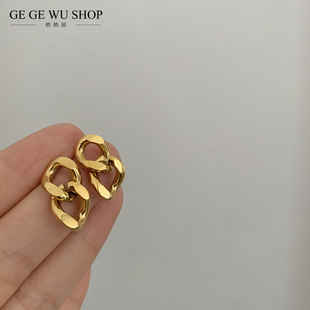 GGW手作 316L超保色钛钢链条双圈耳环OL简单大气耳钉日常百搭耳饰