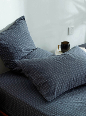 BO枕套一对 水洗棉全棉纯棉枕头套枕芯套简约48*74cm深灰色格子