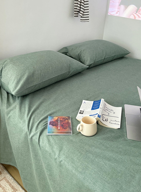 BO纯色床单单件纯棉全棉水洗棉双人单1.8床1.5宿舍1.2军绿草绿色