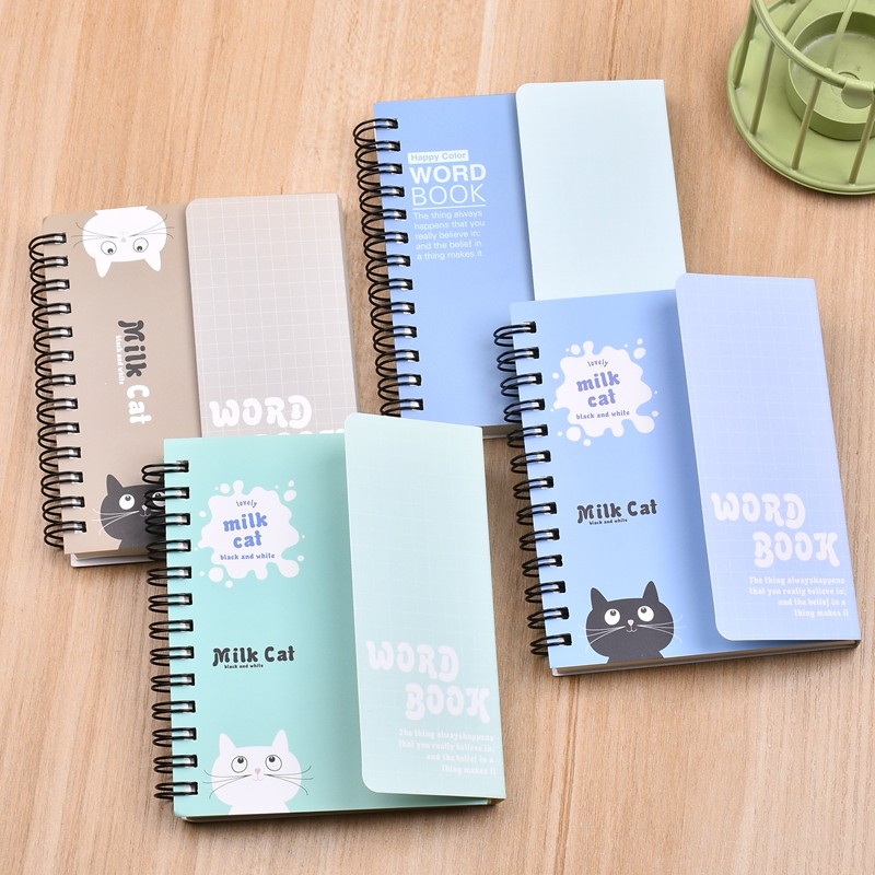 2本包邮单词本原创牛奶猫语言学习手册创意加厚英语口袋带挡板