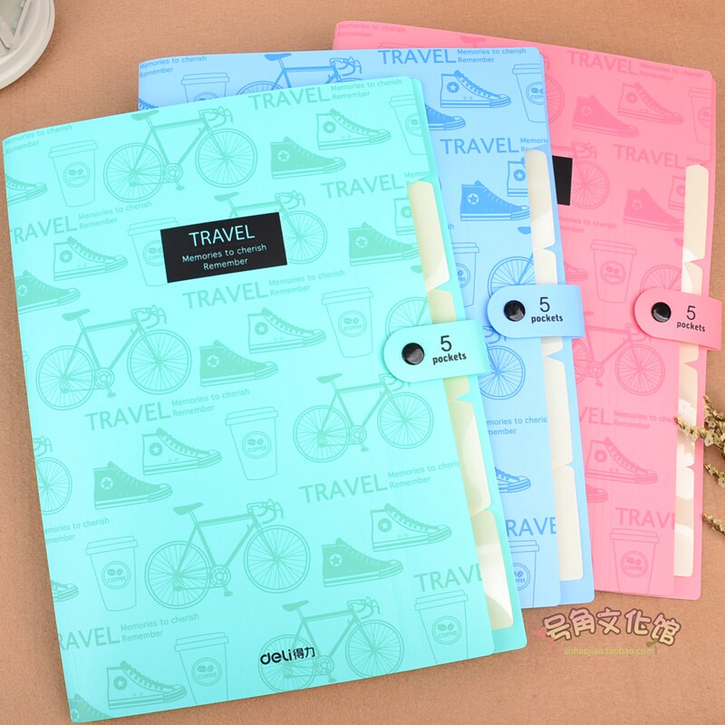 크리 에이 티브 새로운 5 그리드 아코디언 가방 학생 시험지 분류 폴더 컬러 폴더 버클이있는 멀티 그리드 분류