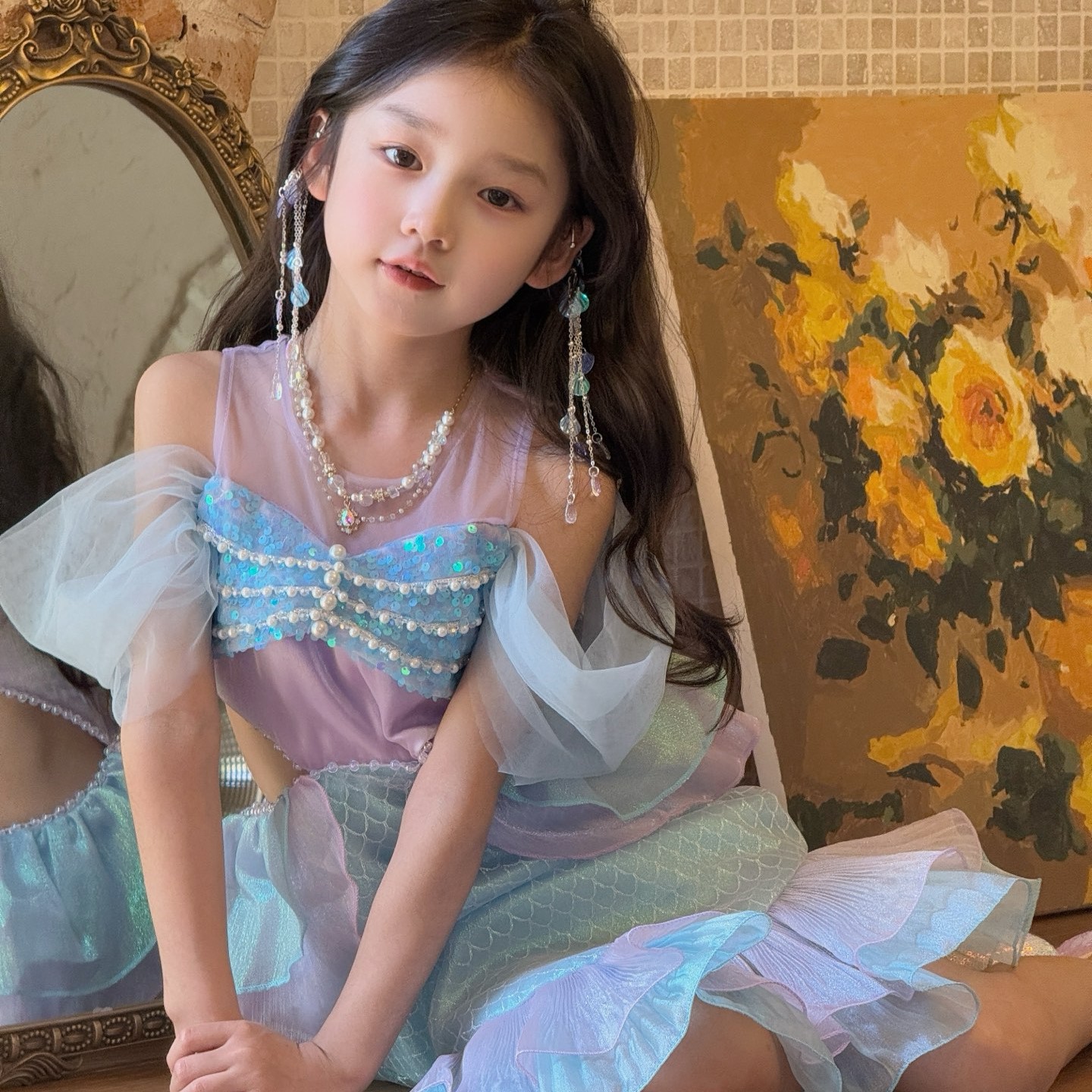 女童cos小美人鱼公主连衣裙
