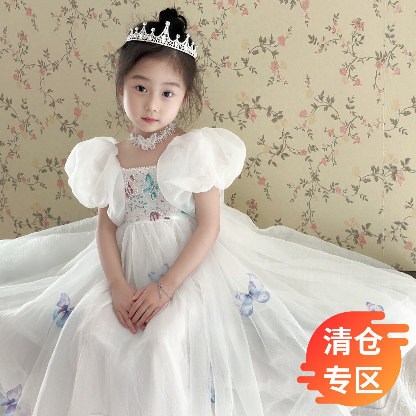 清仓捡漏140~夏季女童连衣裙生日儿童公主裙小女孩法式蝴蝶礼服裙