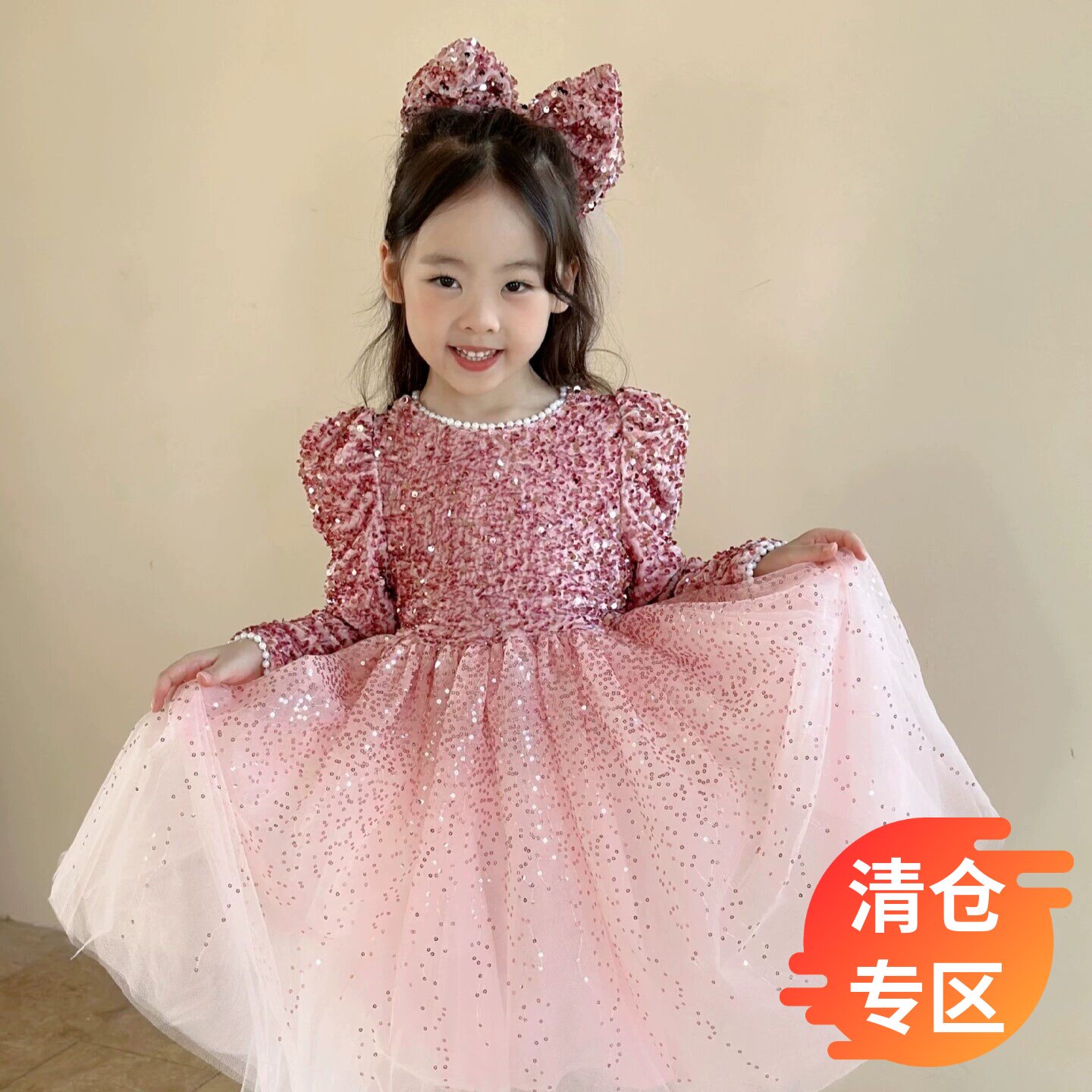 圣诞节小女孩重工亮片生日礼服裙