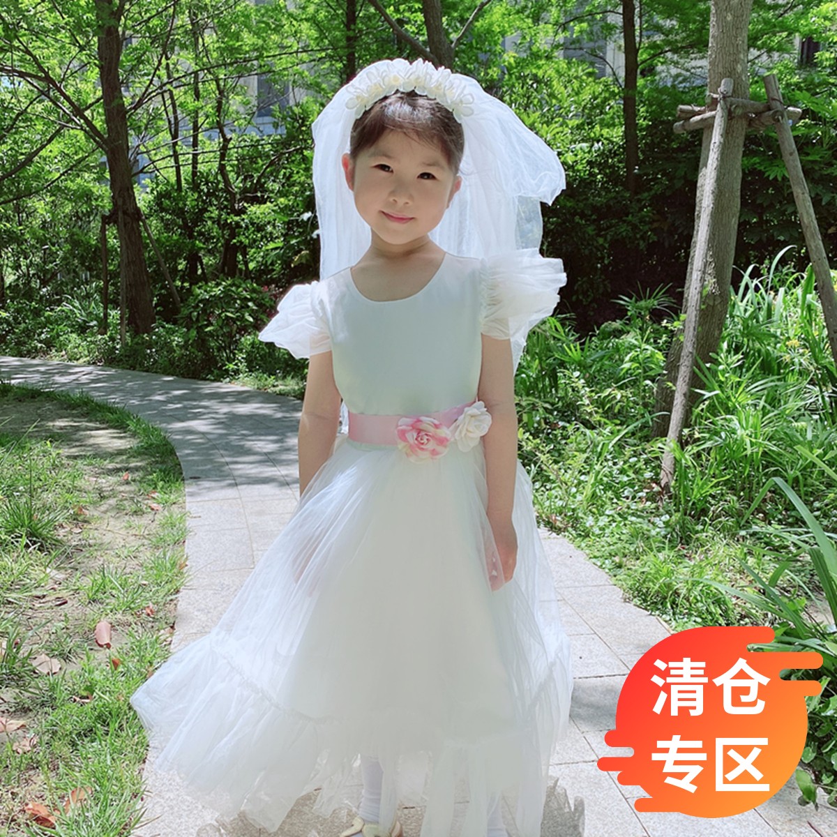 阿米童装女童蓬蓬纱婚礼婚纱花童