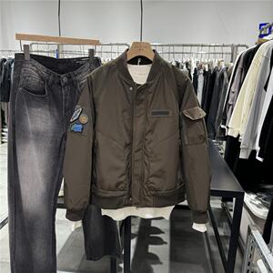 潮牌2024秋冬贴标个性棒球领棉服外套美式休闲宽松保暖棉衣夹克男