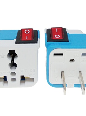 Wonpro稳不落带开关插座3插转2插国标美标万能转换插头白蓝色二扁