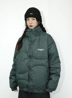 咕噜喔 日系复古宽松bf风情侣款纯色立领白鸭绒保暖面包羽绒服