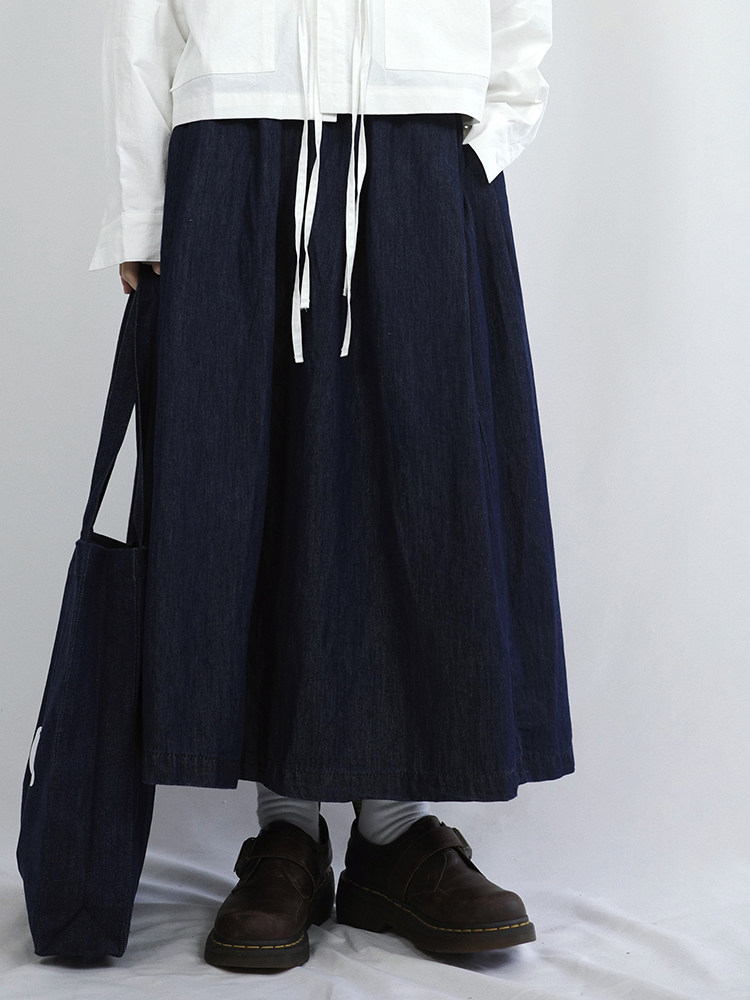 咕噜喔guluwo 日系复古显瘦松紧腰水洗丹宁牛仔古着半身长裙伞裙