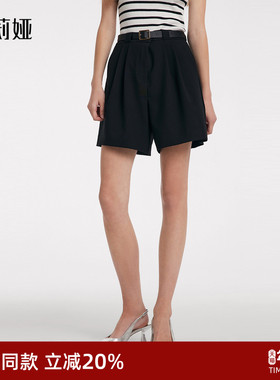 歌莉娅短裤女夏季时尚小个子黑色宽松A型高腰阔腿三分裤1C4C1A030