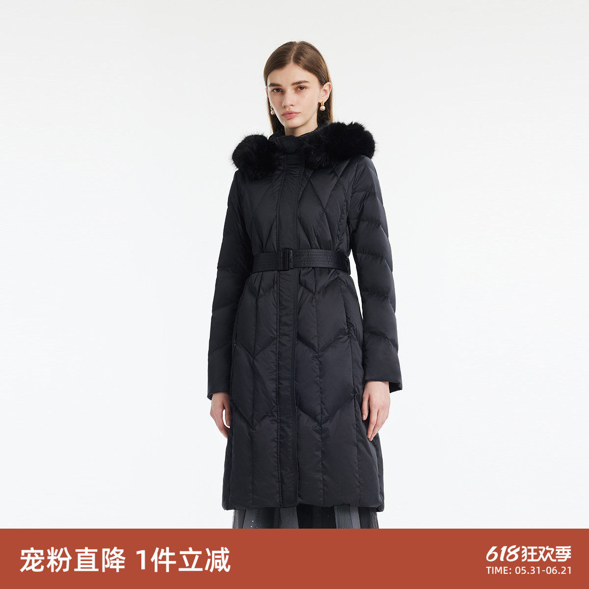 首降|歌莉娅90%鹅绒服长款羽绒服女冬季防风轻薄修身连帽外套