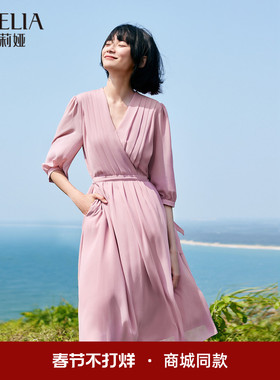 歌莉娅法式连衣裙气质女夏季微胖显瘦V领时尚a字茶歇裙1A8C4K1Y0