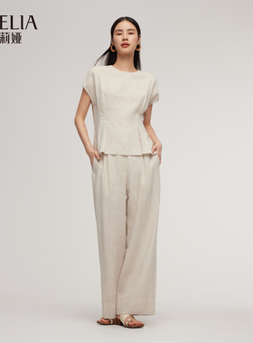 歌莉娅夏季新品亚麻上衣+九分裤+腰带1E4LAB69A