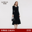 歌莉娅丝绒连衣裙女秋冬2025新款 大方得体穿搭裙子重要场合小黑裙