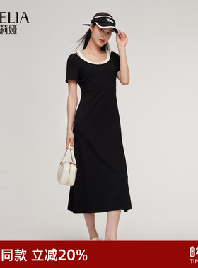 歌莉娅黑色连衣裙女夏季2025新款显瘦假两件裙子连身裙1E5J4K0N0