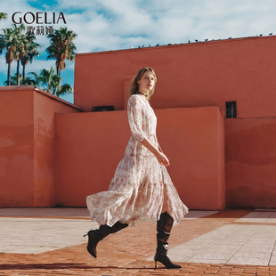 歌莉娅真丝连衣裙女2026新款 游牧风腰果花淡人度假桑蚕丝长裙 春季