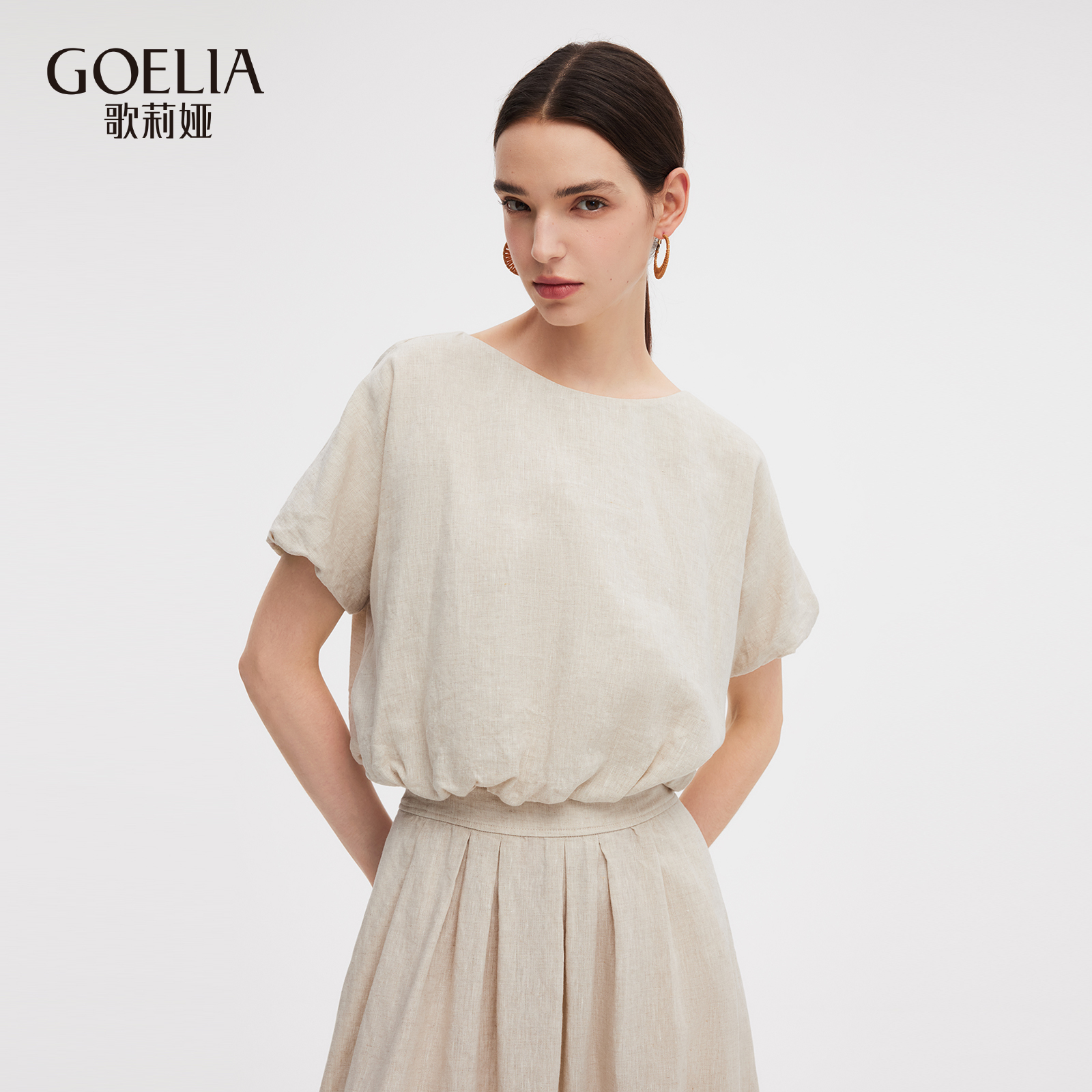 歌莉娅夏季亚麻短袖上衣T恤女