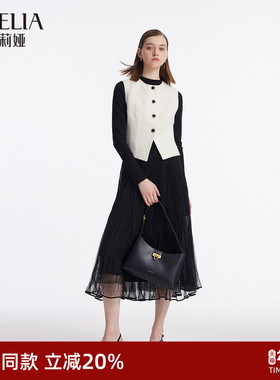 歌莉娅套装裙春季时尚羊毛马甲背心针织打底衫网纱半裙1C2RAB29A