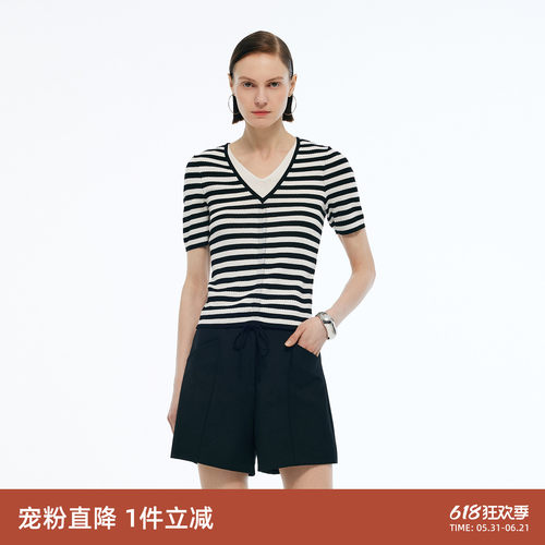 歌莉娅夏季天丝假两件短袖上衣女