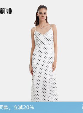 歌莉娅吊带连衣裙夏季气质显瘦复古醋酸波点优雅V领长裙113LPA01A