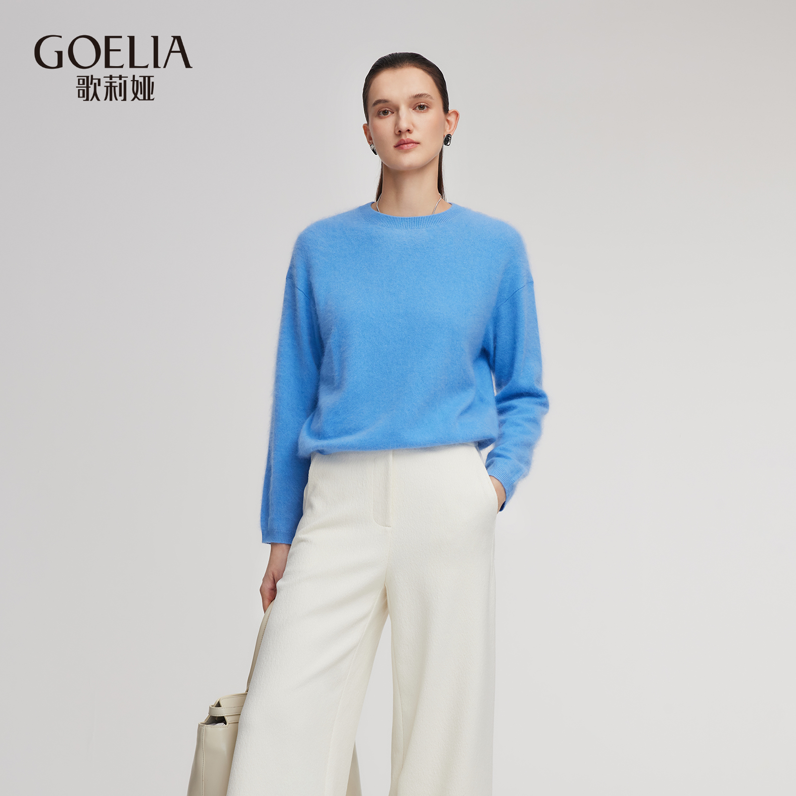 歌莉娅圆领拉绒毛衣羊毛衫上衣女