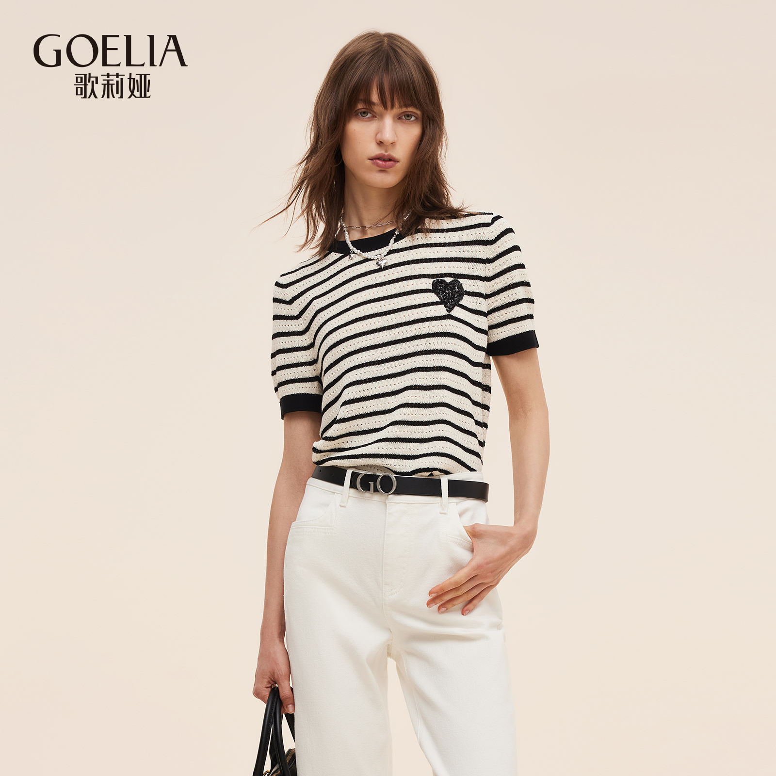歌莉娅夏季纯棉针织短袖T恤上衣