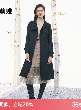 歌莉娅秋季新款精纺羊毛可调节收腰风衣中长款外套女1B1L6L500