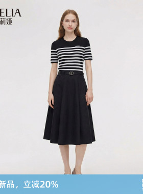 歌莉娅莱赛尔连衣裙女2026新款夏季通勤法式条纹连身裙1F6L4K5H0