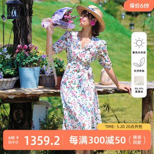 歌莉娅真丝茶歇法式 19姆米桑蚕丝气质裙子124R4K930 连衣裙女夏装