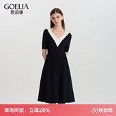 歌莉娅连衣裙女夏季 通勤穿搭好看气质V领裙子出席重要场合小黑裙