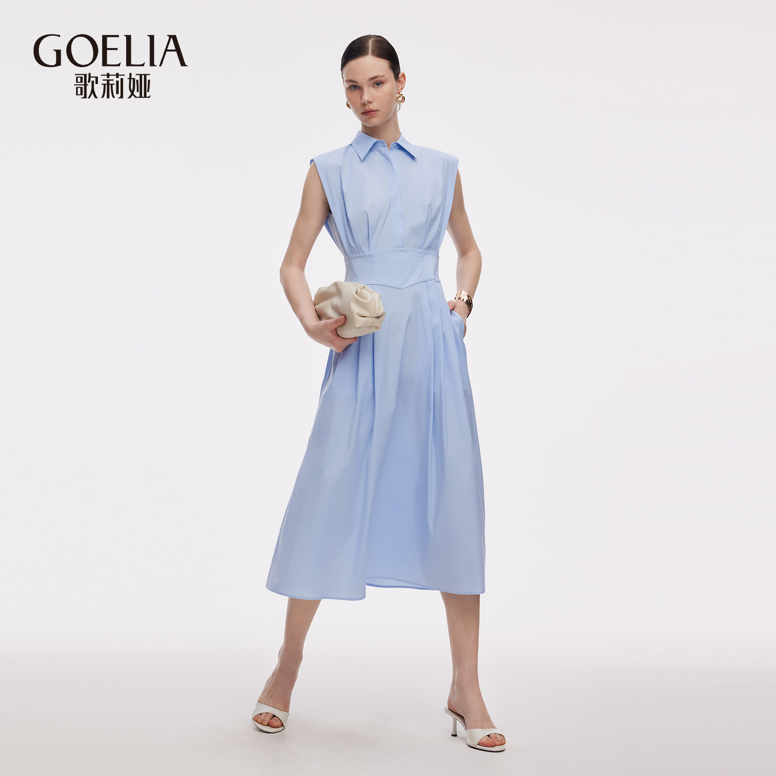 歌莉娅夏季衬衫式通勤连衣裙女