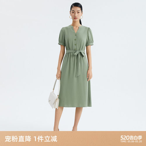 歌莉娅连衣裙女醋酸收腰通勤长裙