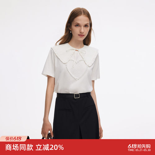 绑带棉质装饰大翻领